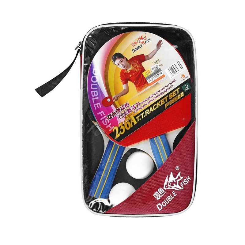 Double Fish 236A Double Rackets Long Handle with Case (2 Rackets & 3 Balls)