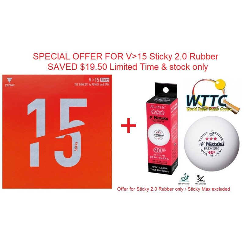 VICTAS V15 Sticky 2.0 (Made in Germany) + Nittaku 3 Star Balls(3)