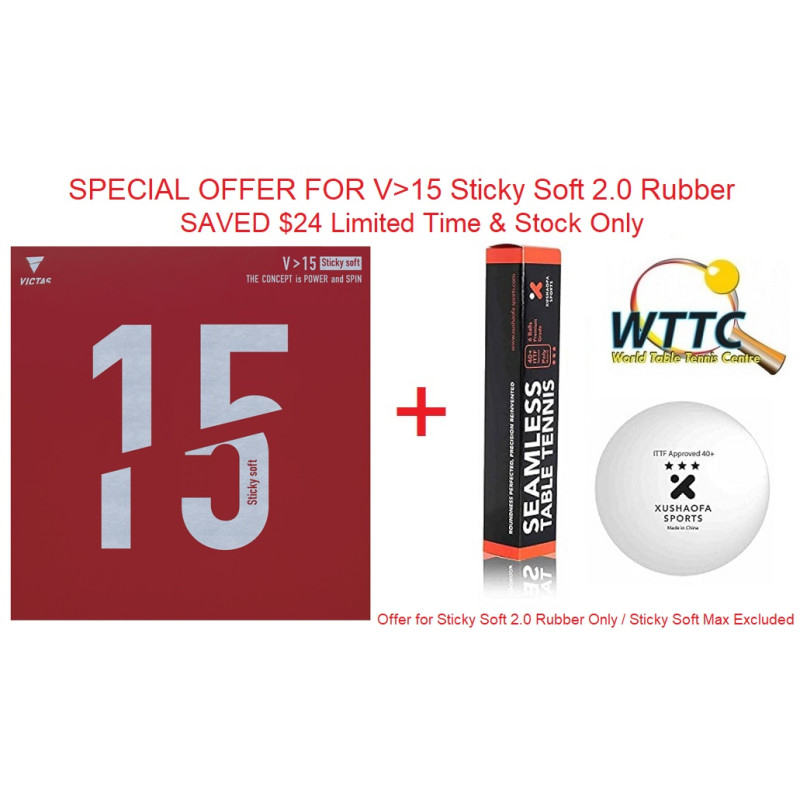 VICTAS V15 Sticky Soft 2.0  (Made in Germany) + XUSHAOFA 3 Stars Ball(6)