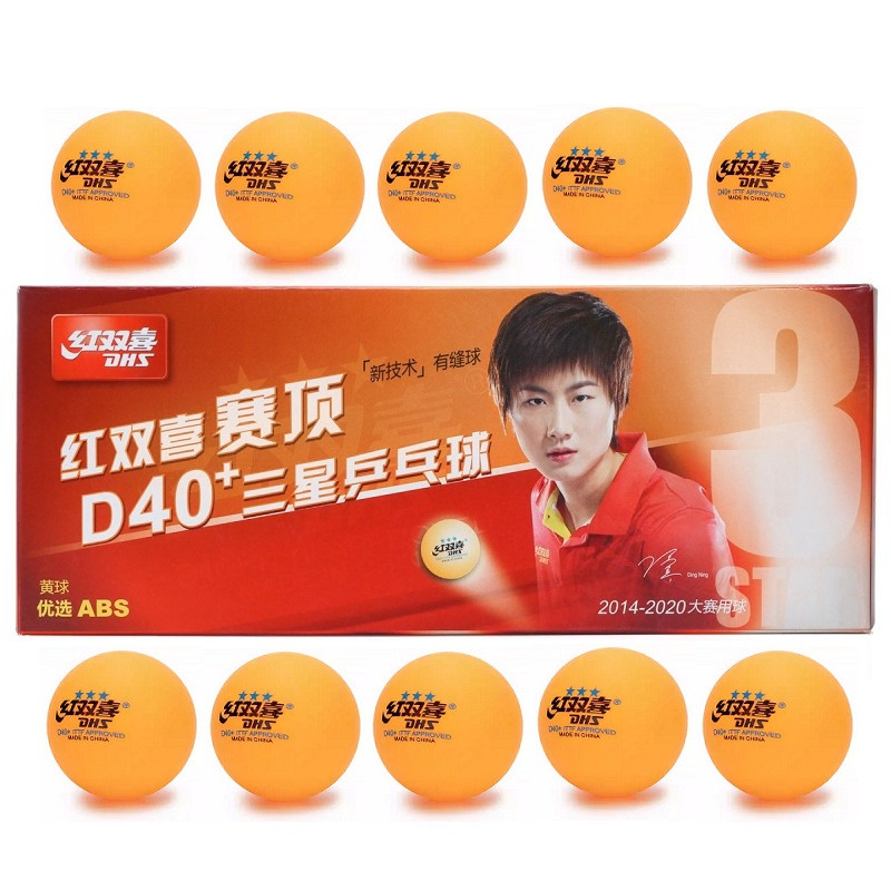 DHS 3-Star D40+ Table Tennis Balls Cell-Free Dual Seam Balls (Pack of 10) Yellow