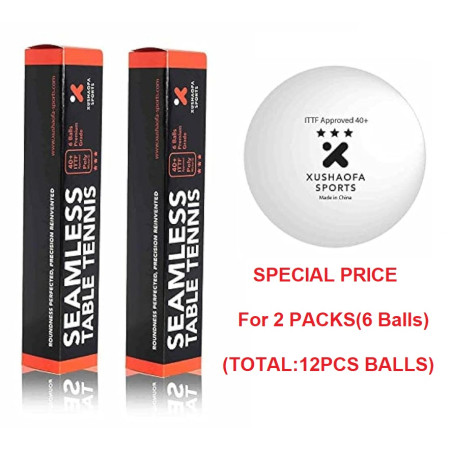 XUSHAOFA SPORTS Seamless Table Tennis 40+ 3 Stars Ball (6) x 2 Packs